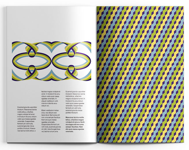 Magazin innen mit grafischer Gestaltung